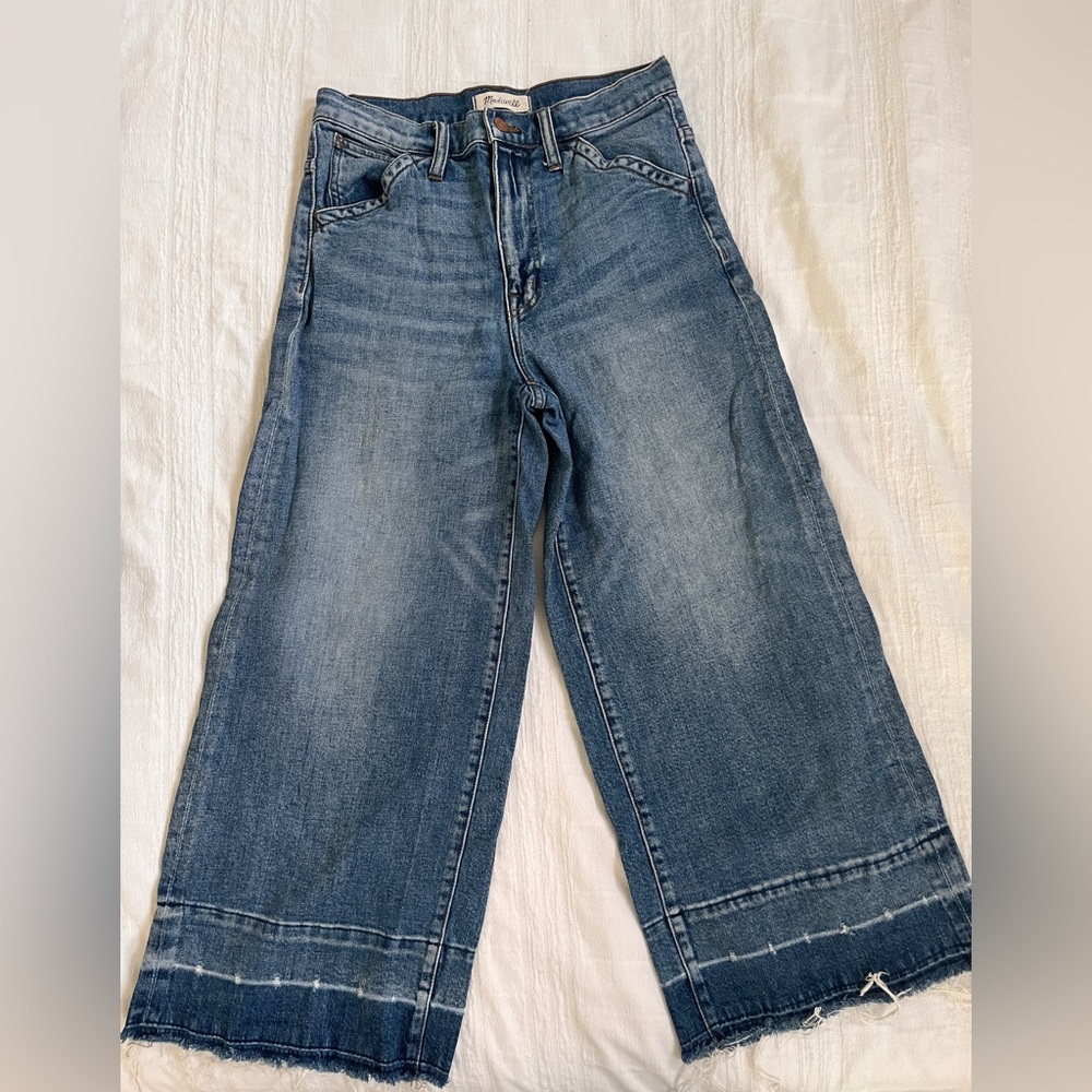 Madewell Wide-Leg Crop Pants Gaucho Style Jeans Raw Hem Size 27 Women's